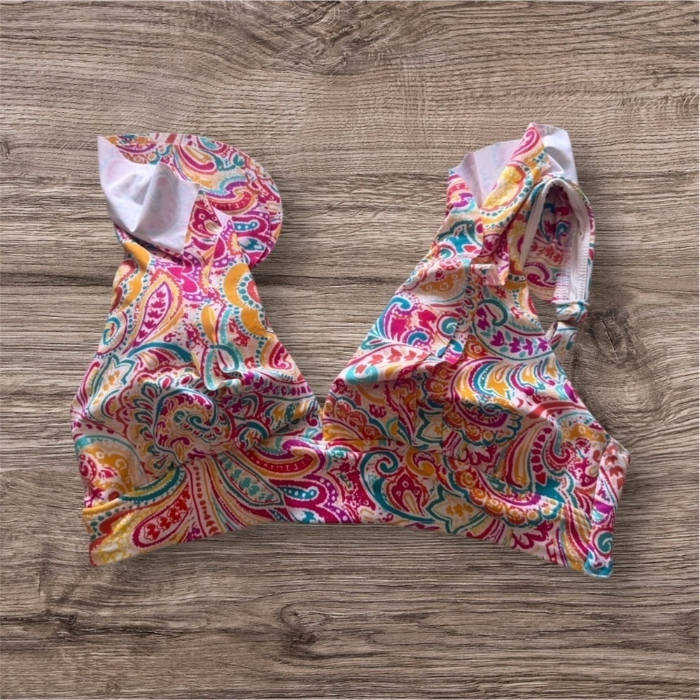 Colorful Paisley Ruffle Bikini Top - Picture 3 of 14